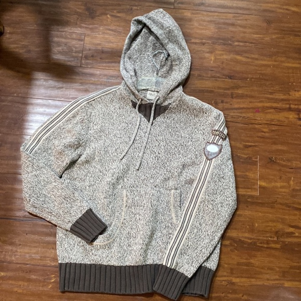 BKE Contour M Y2K Hooded Sweater Brown Marled Stripe Patch Hoodie